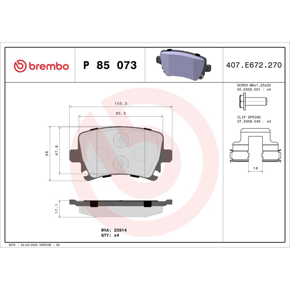 Set placute frana Brembo P 85 073