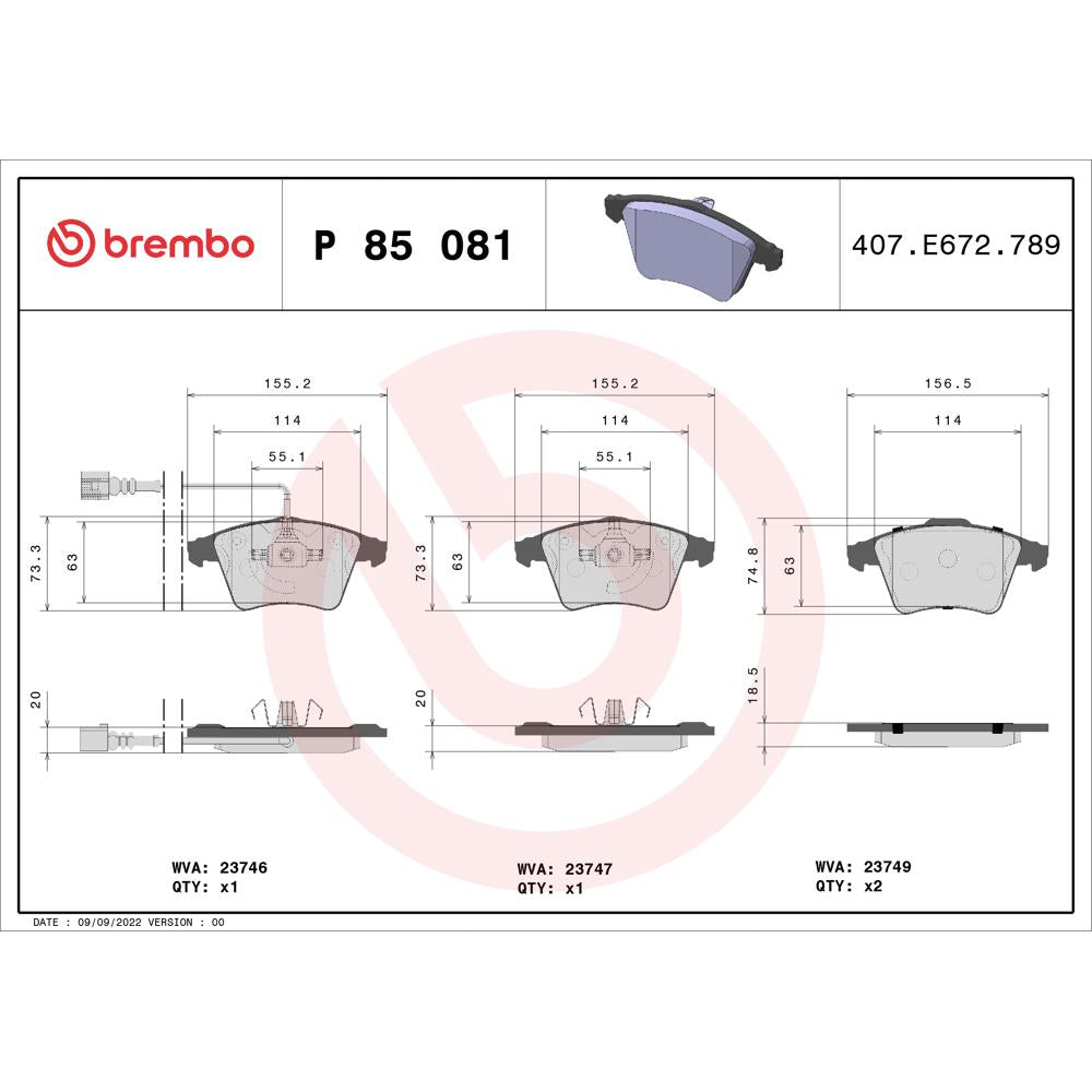 Set placute frana Brembo P 85 081