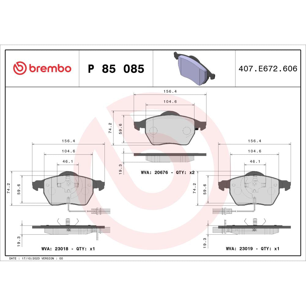 Set placute frana Brembo P 85 085