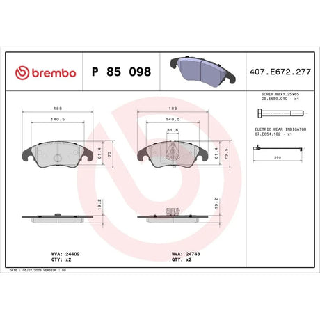 Set placute frana Brembo P 85 098