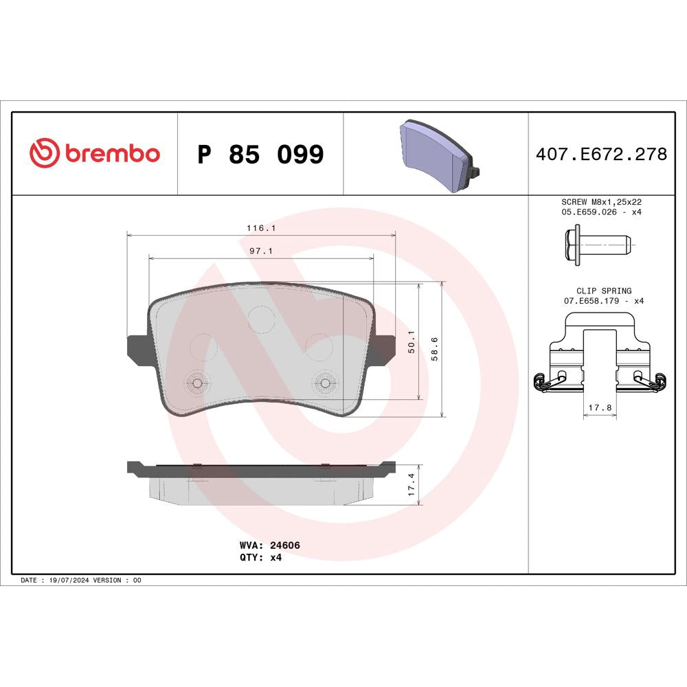 Set placute frana Brembo P 85 099