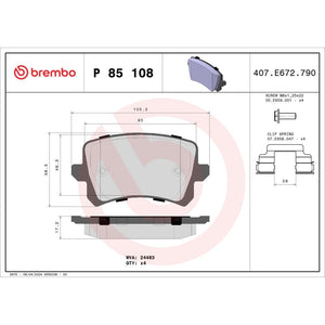 Set placute frana Brembo P 85 108