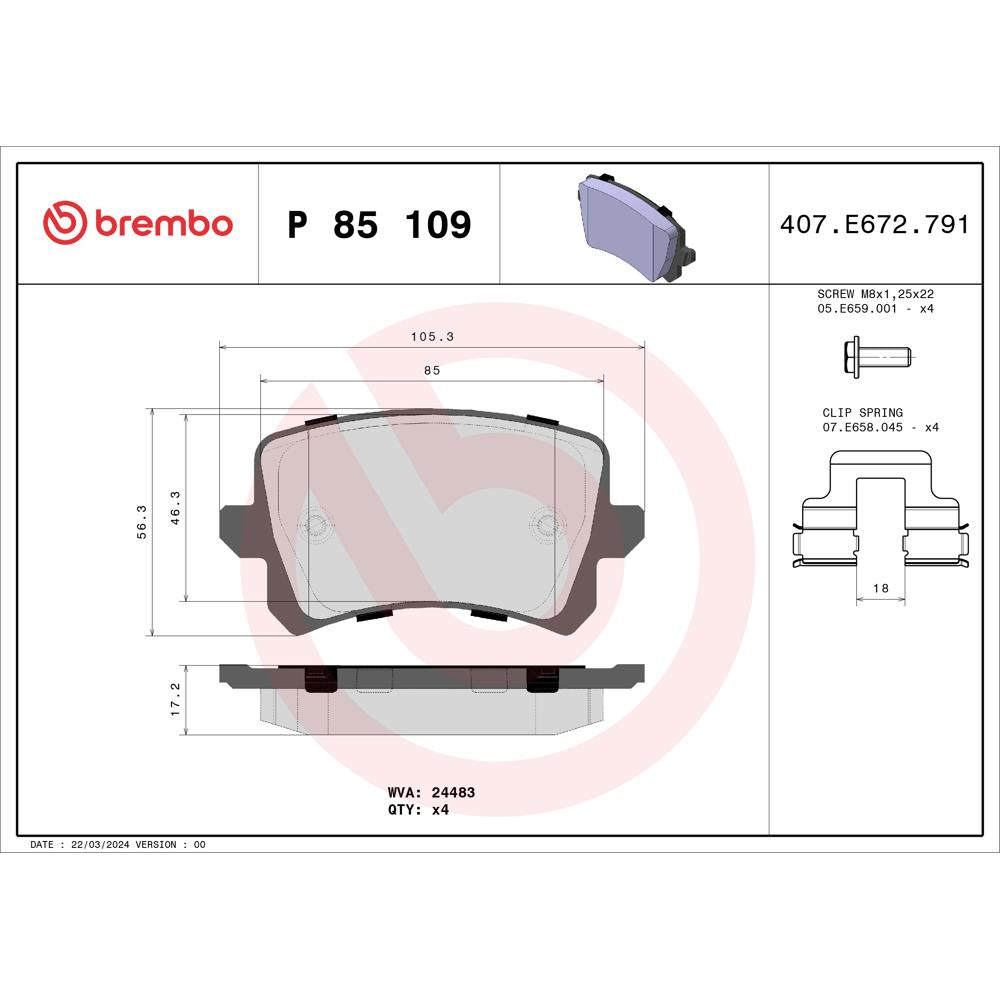 Set placute frana Brembo P 85 109