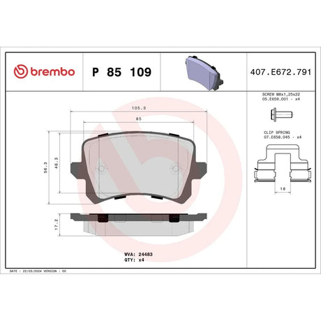 Set placute frana Brembo P 85 109