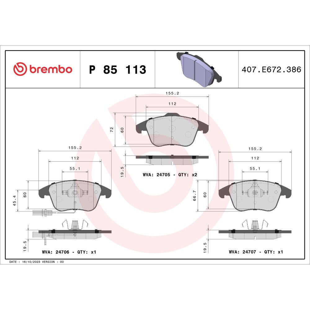 Set placute frana Brembo P 85 113