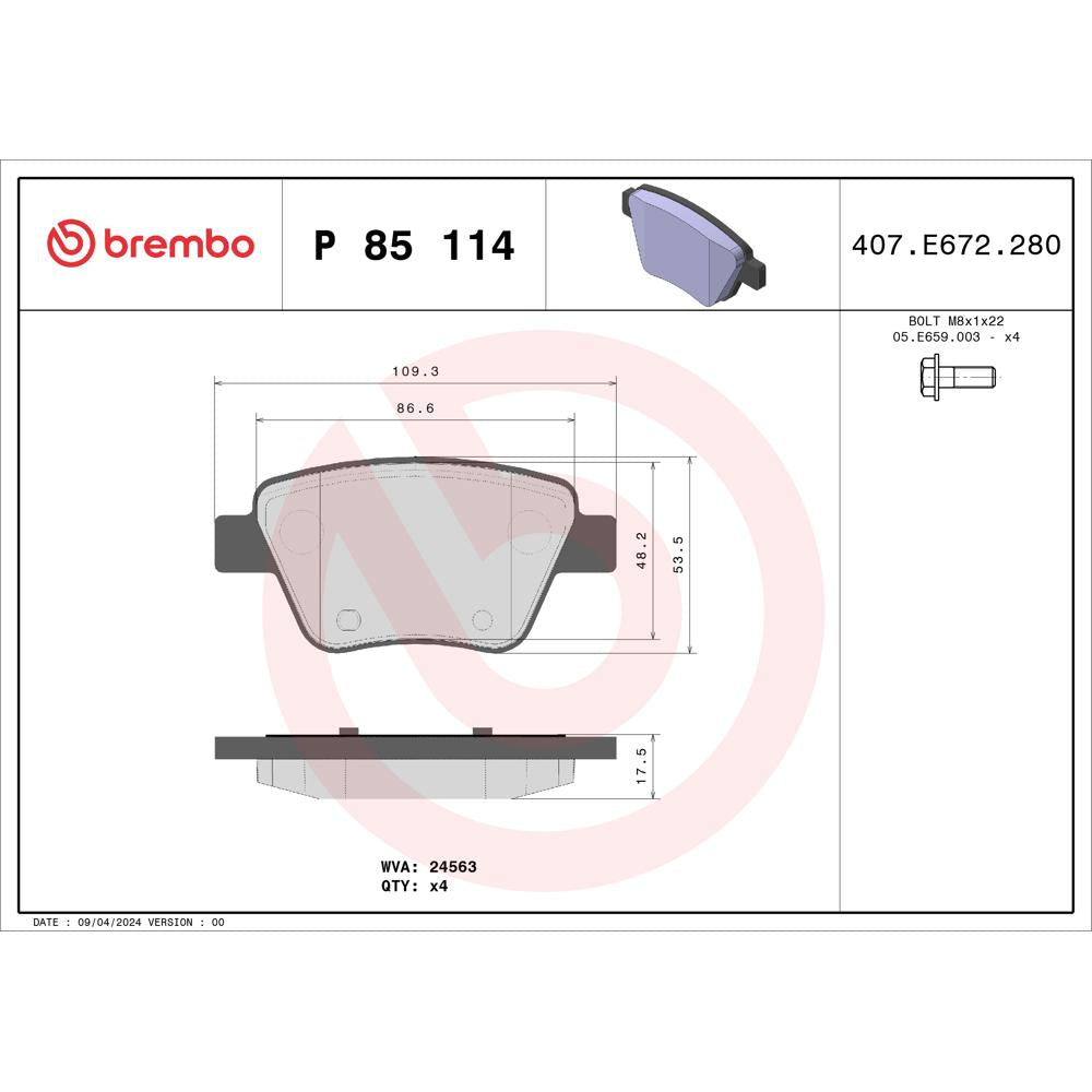 Set placute frana Brembo P 85 114