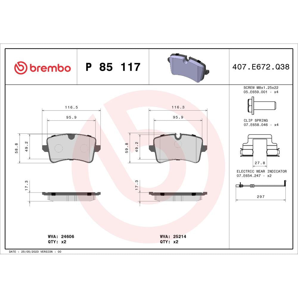 Set placute frana frana disc Brembo P 85 117