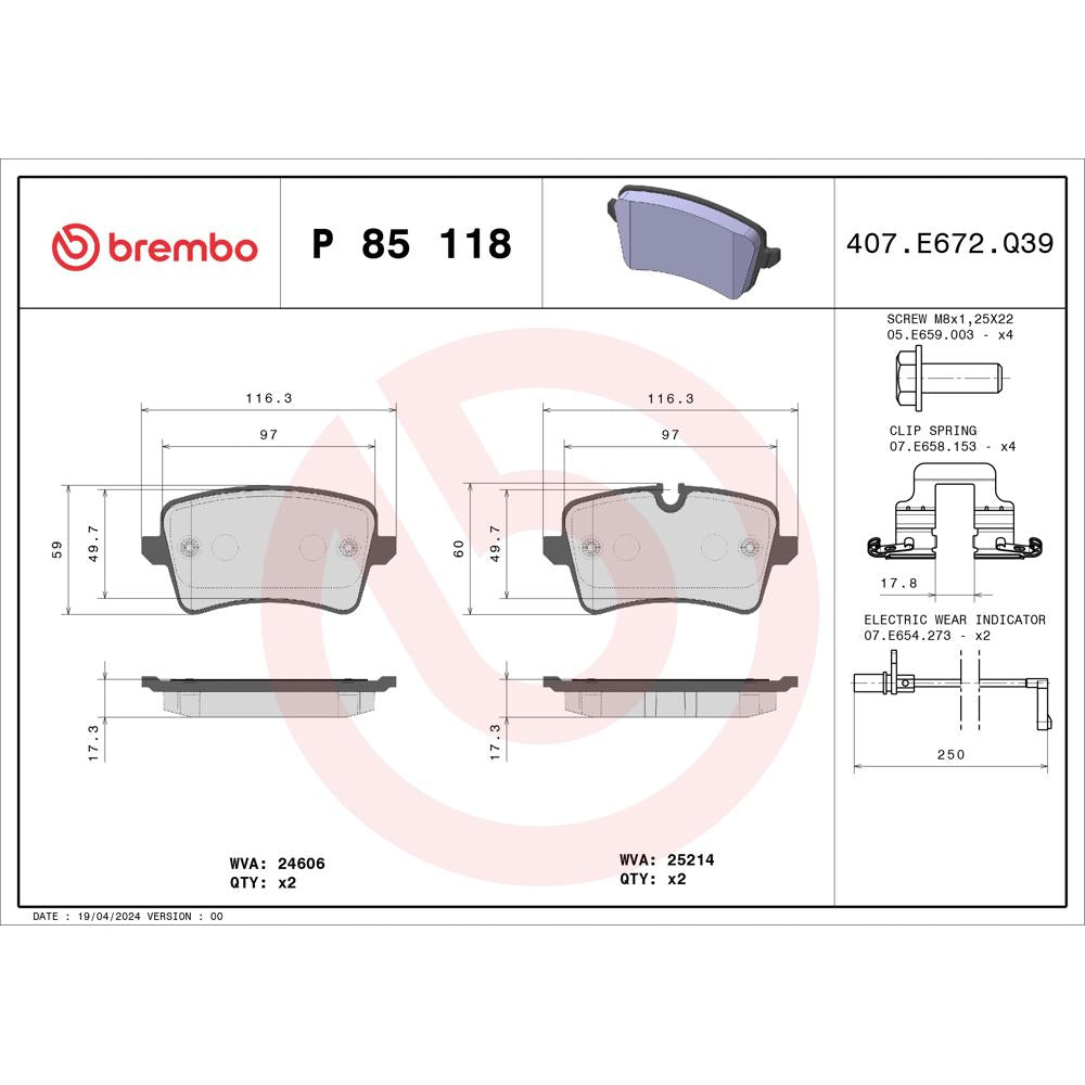 Set placute frana Brembo P 85 118