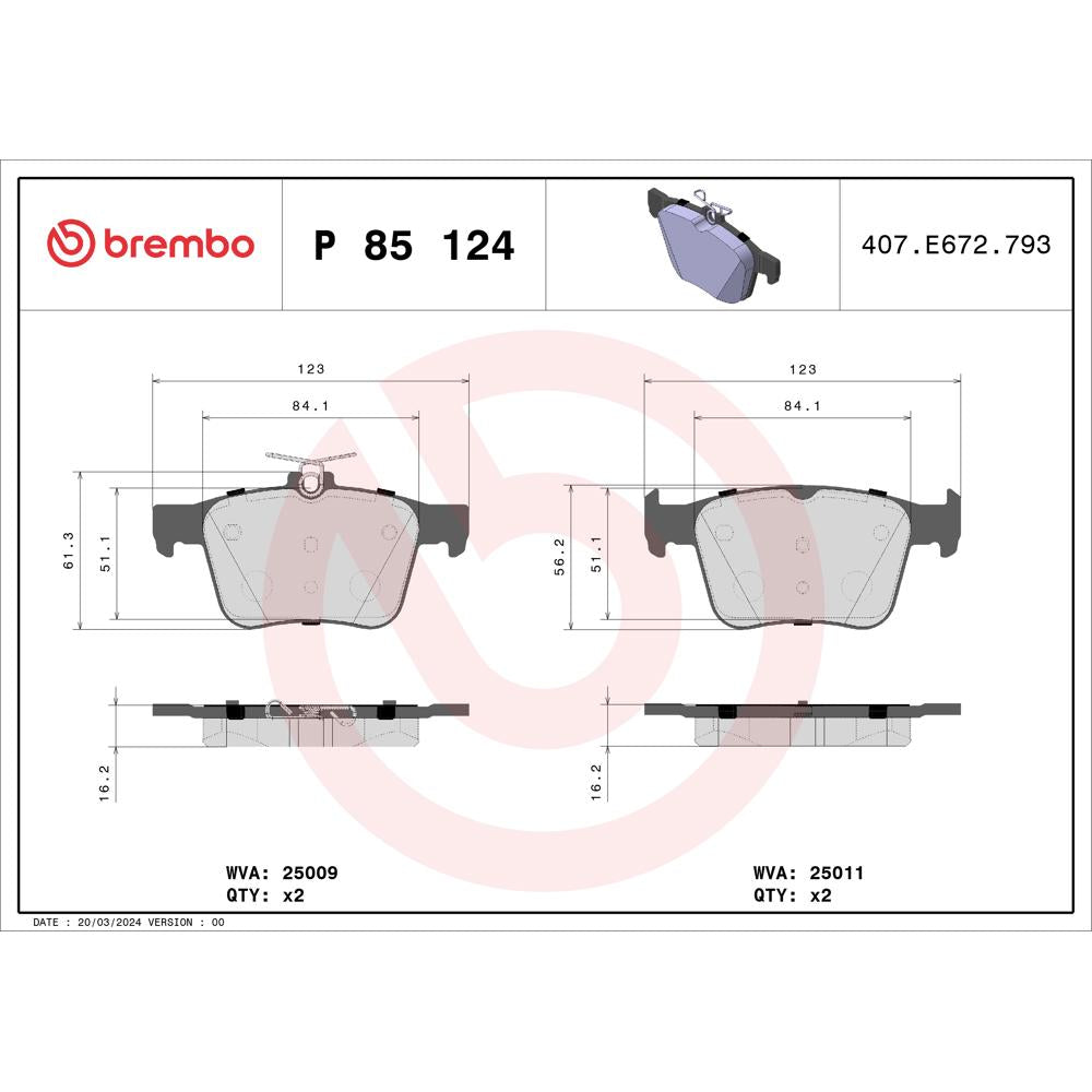 Set placute frana Brembo P 85 124