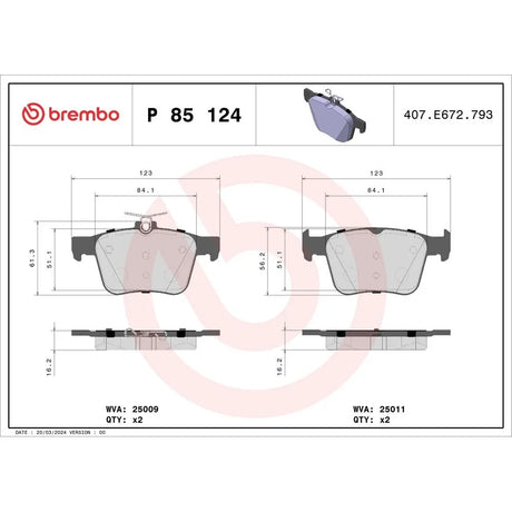 Set placute frana Brembo P 85 124