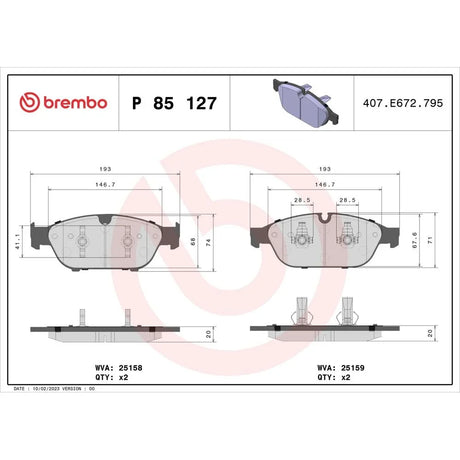 Set placute frana Brembo P 85 127