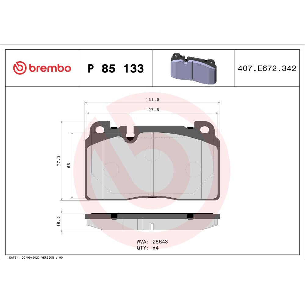 Set placute frana fata Brembo P 85 133