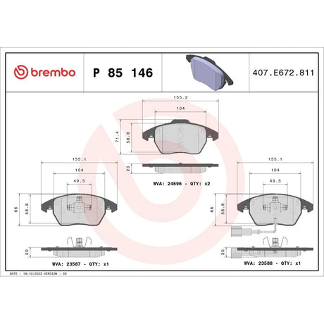 Set placute frana Brembo P 85 146