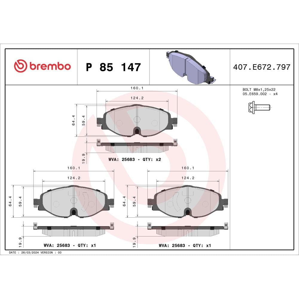 Set placute frana Brembo P 85 147