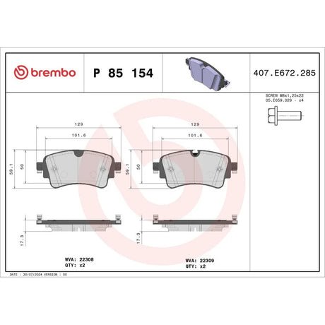 Set placute frana Brembo P 85 154