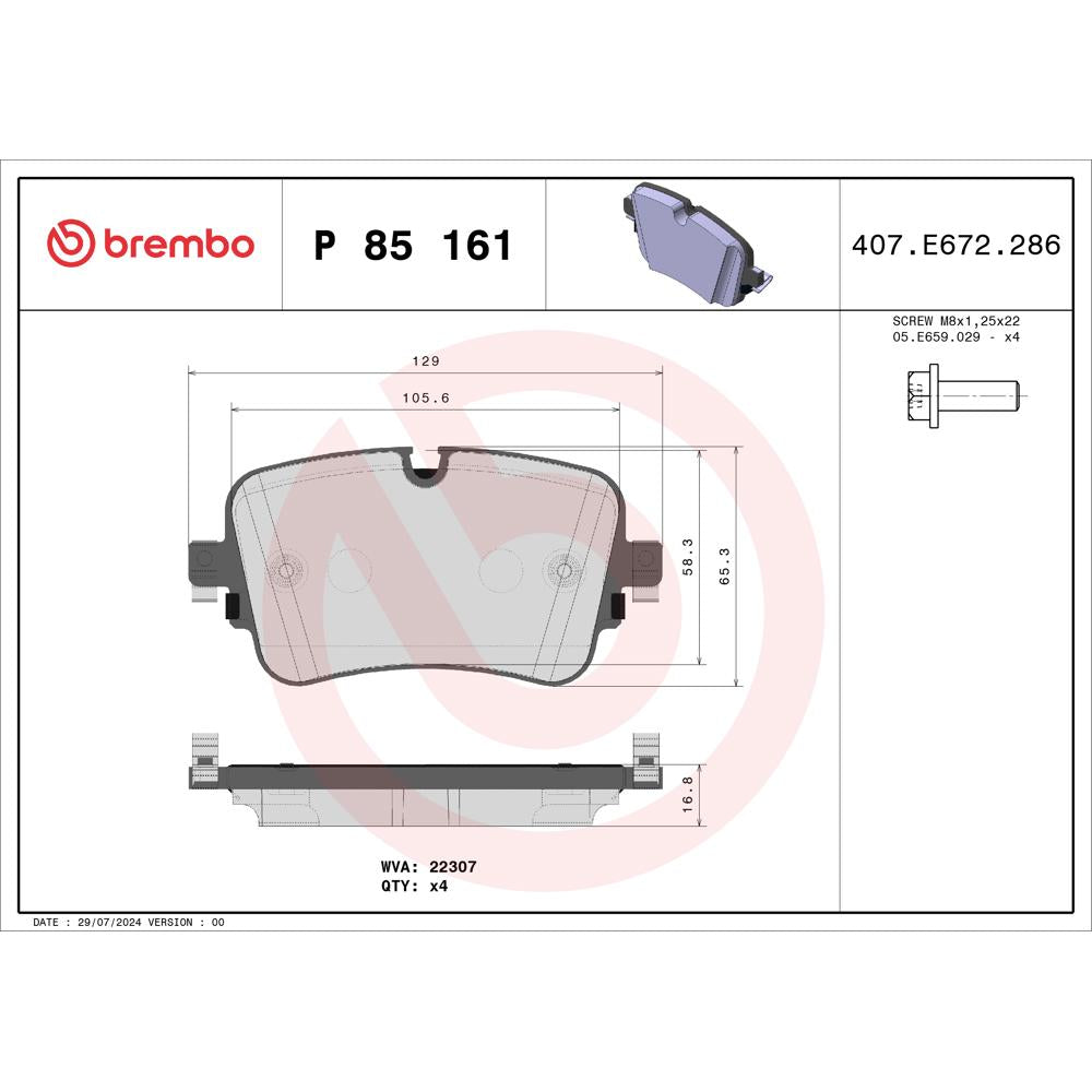 Set placute frana spate Brembo P 85 161