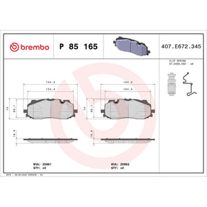 Set placute frana Brembo P 85 165