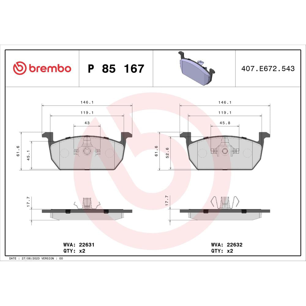 Set placute frana Brembo P 85 167