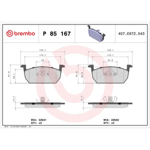 Set placute frana Brembo P 85 167