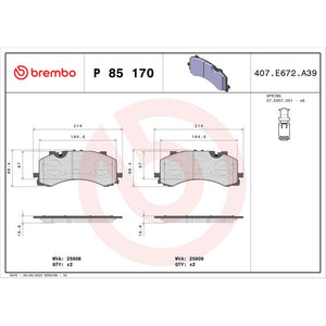 Set placute frana Brembo P 85 170
