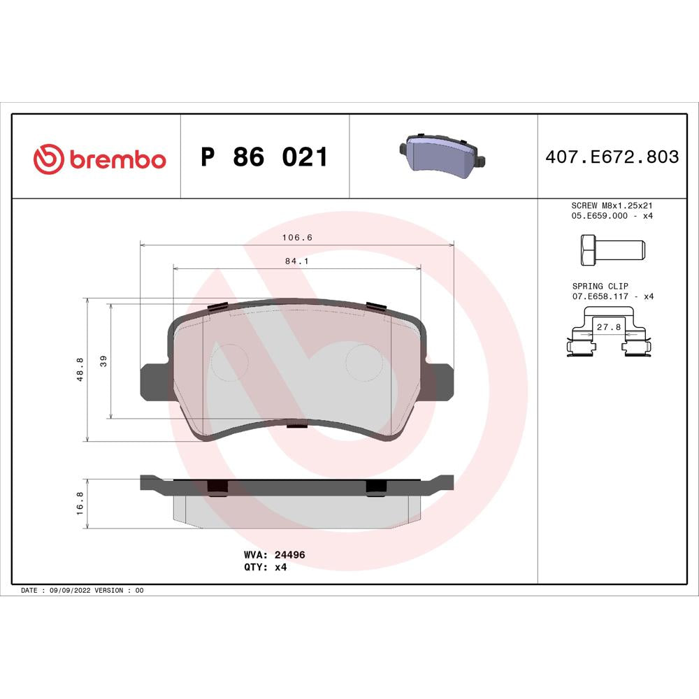 Set placute frana Brembo P 86 021