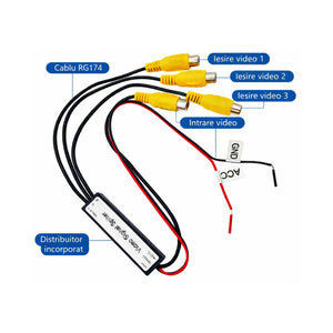 Splitter semnal video RCA 1 la 3 camera marsarier frontala CVBS AHD