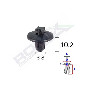 Clips fixare elemente roata pentru citroen/peugeot 8X10.2 - negru set 10 buc Romix A20001