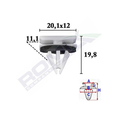 Clips fixare elemente exterior pentru Ford, Opel, Chevrolet 11.1X19.8X20.1MM gri - set 10 buc Romix C70587