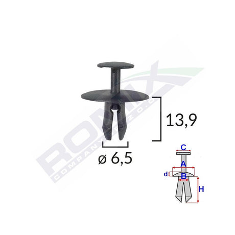 Clips fixare pentru citroen/peugeot 6.5X13.9MM - negru set 10 buc Romix C10090