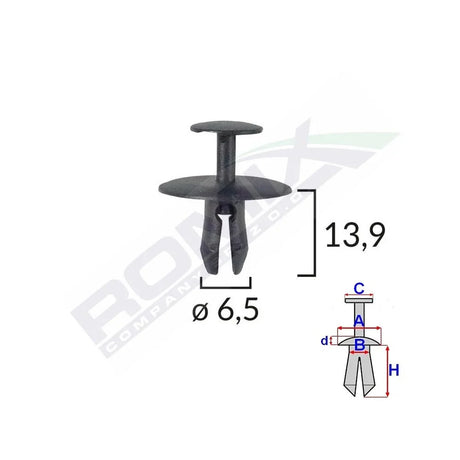 Clips fixare pentru citroen/peugeot 6.5X13.9MM - negru set 10 buc Romix C10090 – imagine 2