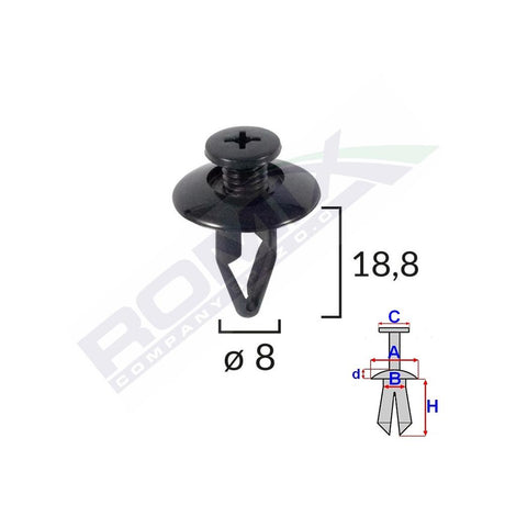 Clips fixare pentru kia/mazda/mitsubishi/nissan/kia 8X18.8MM - negru set 10 buc Romix B16858