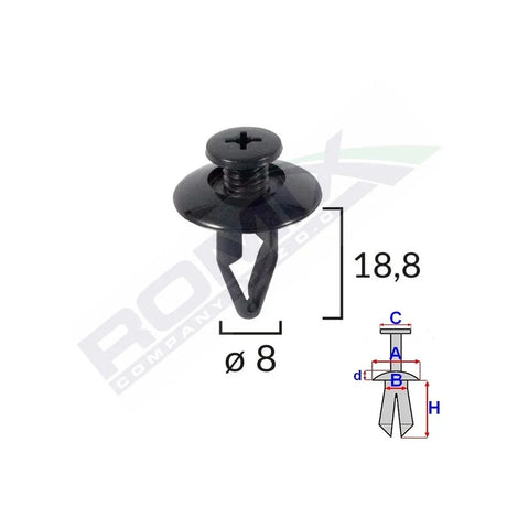 Clips fixare pentru kia/mazda/mitsubishi/nissan/kia 8X18.8MM - negru set 10 buc Romix B16858 – imagine 2