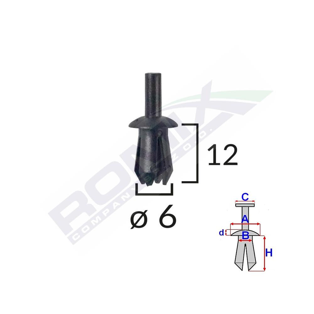 Clips fixare elemente exterioare pentru Opel 8X12MM - negru set 10 buc Romix A12710