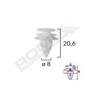 Clips tapiterie pentru Bmw 8X20.6MM - alb set 10 buc Romix B21124 – imagine 2