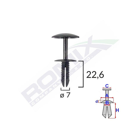 Clips fixare pentru Ford 7X22.6 - negru set 10 buc Romix C10100