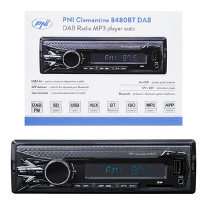 Radio MP3 player auto dab si rds Pni clementine 8480BT 4X45W, 12/24V, cu sd, USB, aux, rca, bluetooth si USB 1.5A PNI-8480BT