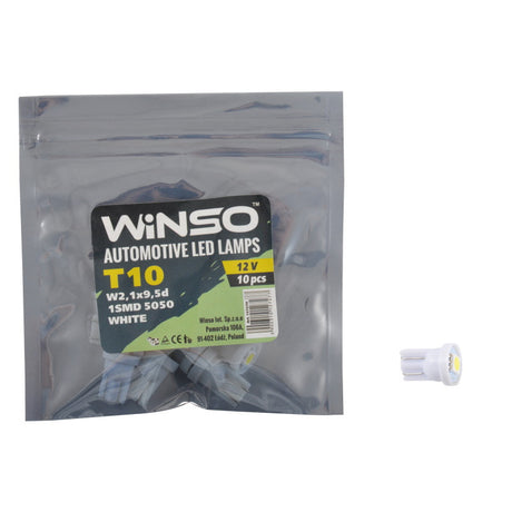 Bec LED Winso 12V SMD T10 W2.1x9.5d 1LED 5050 Alb - Set 10 buc 127270