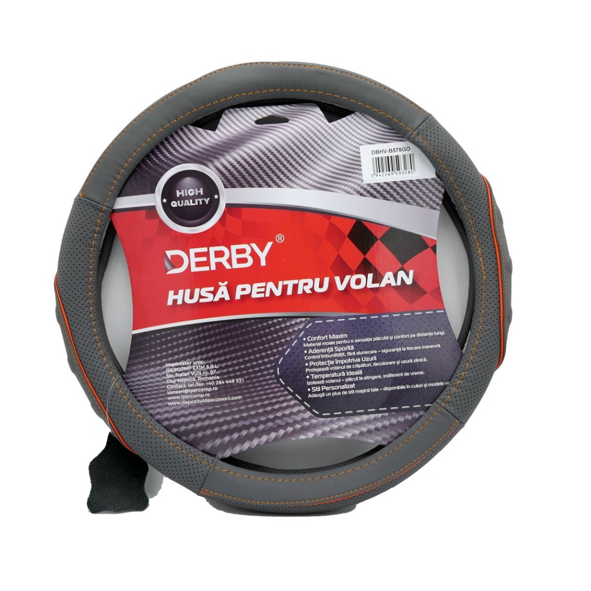 Husa volan piele naturala DERBY Gri Orange (37-39 cm) DBHVB578GO
