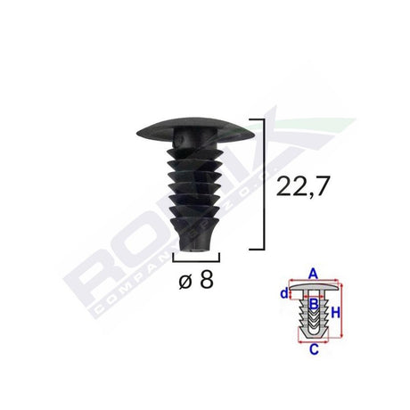 Clips tapiterie pentru bmw/opel/grup vag 8X22.7MM - negru set 10 buc Romix A12301