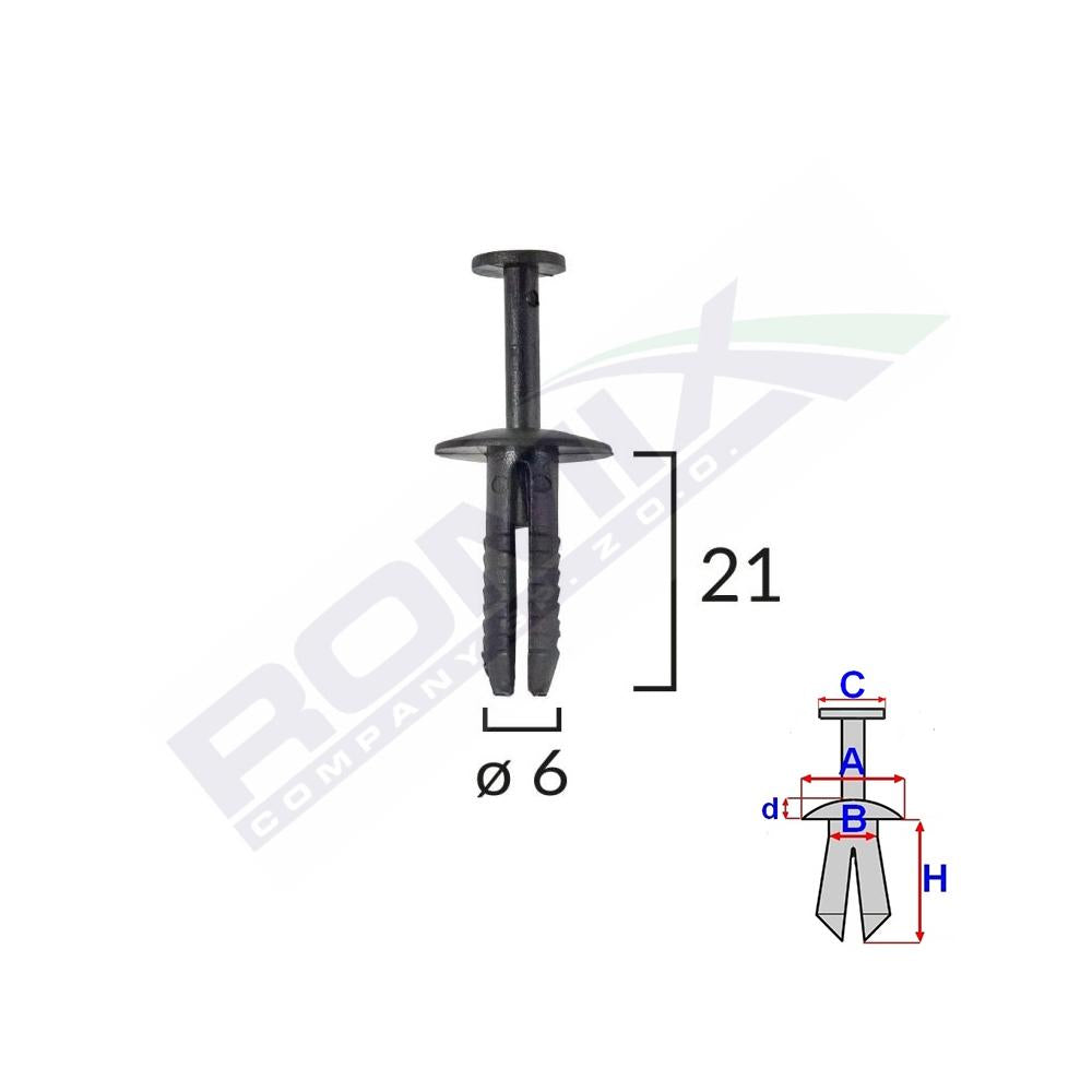 Clips fixare pentru bmw/opel 6X21MM - negru set 10 buc Romix C10009