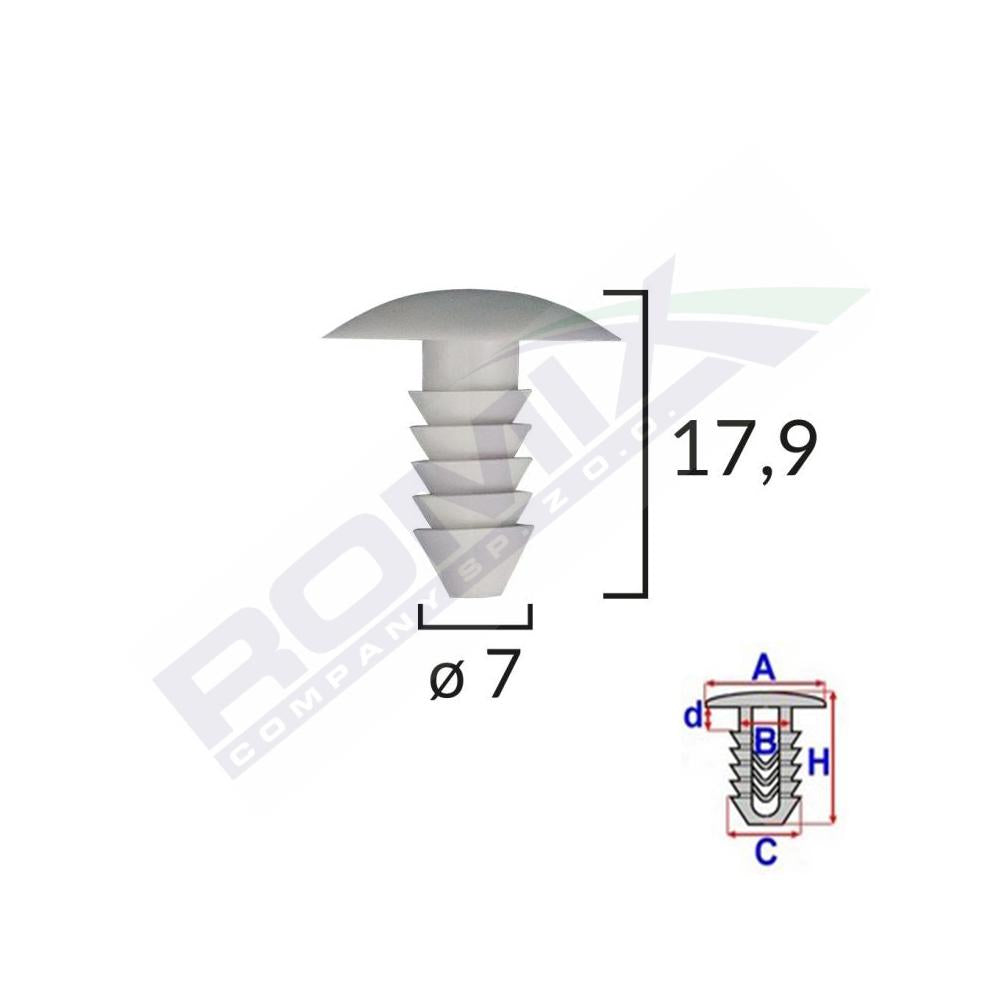 Clips tapiterie pentru Fiat 7X17.9MM - gri set 10 buc Romix A12271S
