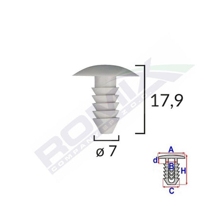 Clips tapiterie pentru Fiat 7X17.9MM - gri set 10 buc Romix A12271S