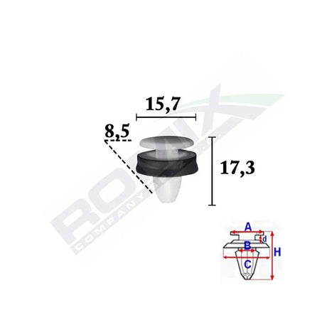 Clips fixare elemente exterior pentru Ford transit 2014 -8.5X17.3MM alb - set 10 buc Romix C70342 – imagine 2