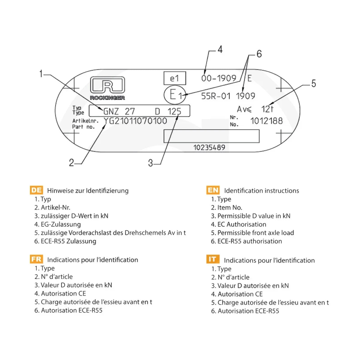 Schita dimensiuni Bara de tractiune GNZ 27 pentru remorca – 27 t DIN 74054 Bucsa alama JOST 35740860010 – 3