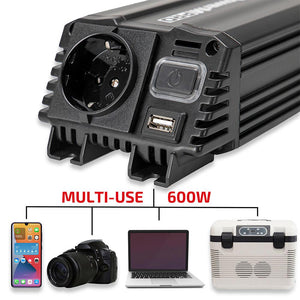 Invertor de tensiune Heyner premium m pro 300-600W alimentare 12V iesire 230V cu USB 511920