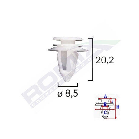 Clips tapiterie pentru ford/mini/volvo/mercedes 8.5X20.2MM - alb set 10 buc Romix B23171