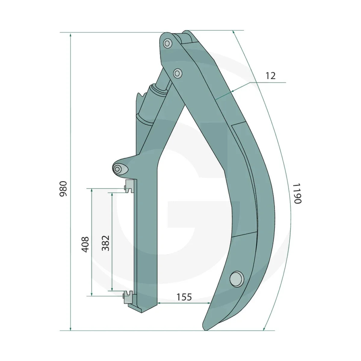 Schita dimensiuni Brat de prindere hidraulic FEM 2 pentru incarcator frontal GRANIT 77875578