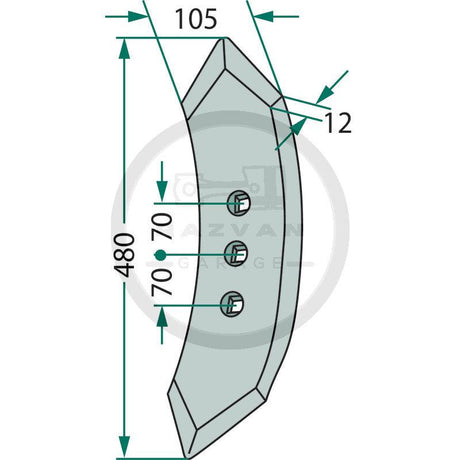 Brazdar cultivator reversibil curbat 480x105x12mm