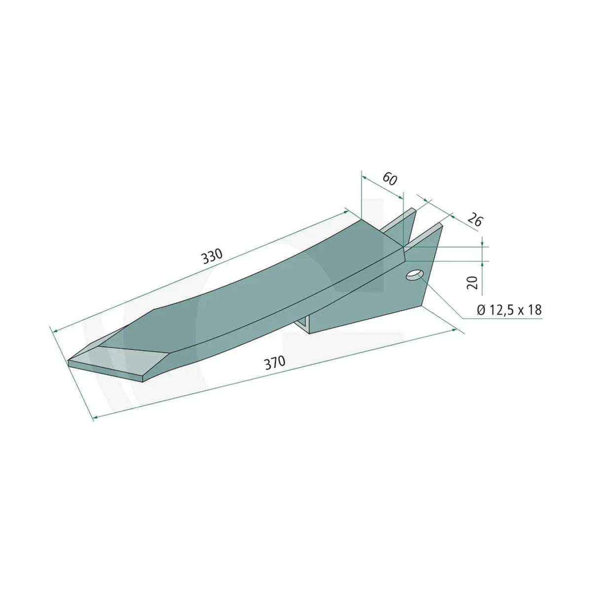 Schita dimensiuni Brazdar cultivator tip dalta 330x60x20mm intarit GRANIT 180180114