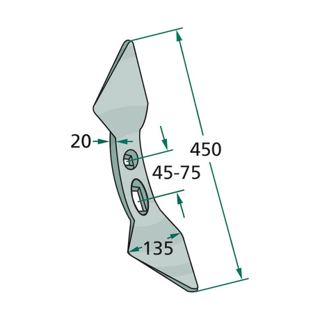 Schita dimensiuni Brazdar "inima dubla" Raza= 300 GRANIT 23532 RS300 45-75